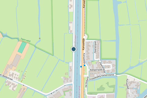 Politie-melding op Kanaaldijk, Landsmeer op 25 juli, kaart-overzicht