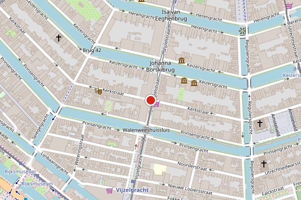 Brandweer-melding op Kerkstraat, Amsterdam op 25 juli, kaart-overzicht
