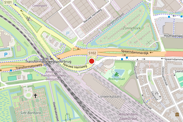 Brandweer-melding op Spaarndammerdijk, Amsterdam op 25 juli, kaart-overzicht