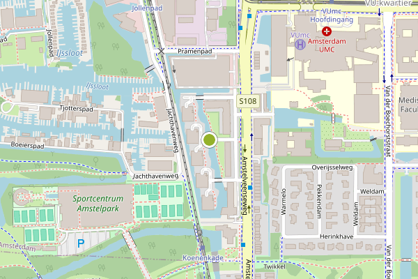 Ambulance-melding op Kotterspad, Amsterdam op 25 juli, kaart-overzicht