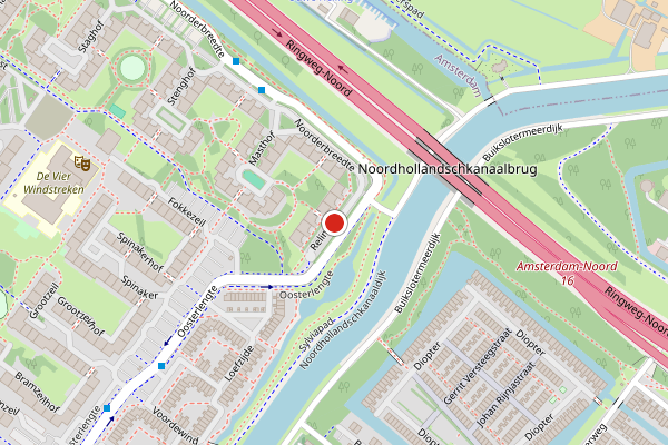 Brandweer-melding op Reling, Amsterdam op 25 juli, kaart-overzicht