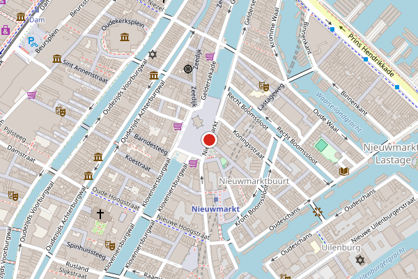 Brandweer-melding op Nieuwmarkt, Amsterdam op 25 juli, kaart-overzicht