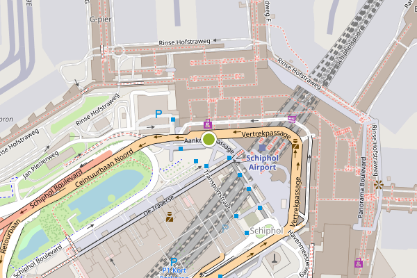 Ambulance-melding op Aankomstpassage, Schiphol op 16 mei, kaart-overzicht