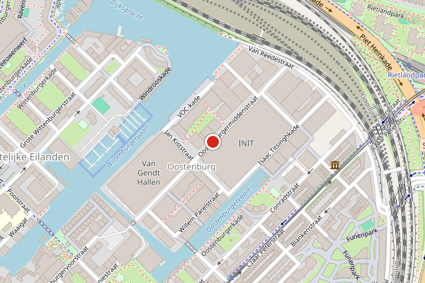 Brandweer-melding op Oostenburgermiddenstraat, Amsterdam op 26 juli, kaart-overzicht