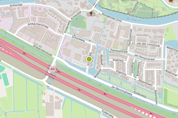 Ambulance-melding op Schoolweg, Ouderkerk aan de Amstel op 14 mei, kaart-overzicht