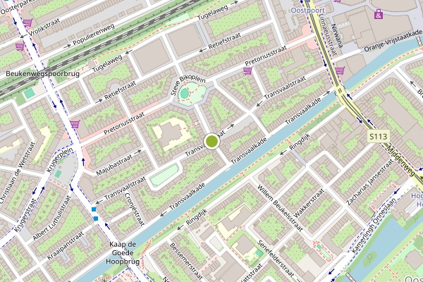Ambulance-melding op Transvaalstraat, Amsterdam op 26 juli, kaart-overzicht