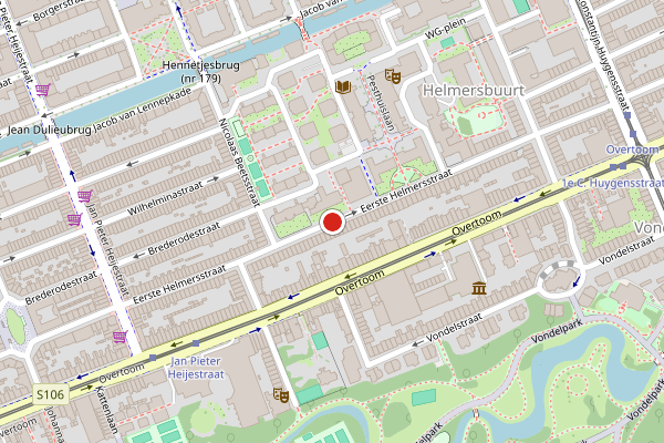 Brandweer-melding op Eerste Helmersstraat, Amsterdam op 26 juli, kaart-overzicht