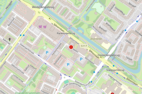 Brandweer-melding op Banneplein, Amsterdam op 26 juli, kaart-overzicht