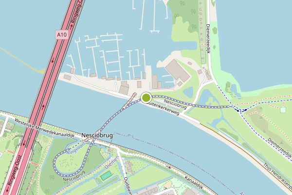Ambulance-melding op Nesciobrug, Amsterdam op 27 juli, kaart-overzicht