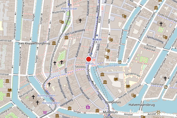 Brandweer-melding op Rokin, Amsterdam op 17 mei, kaart-overzicht