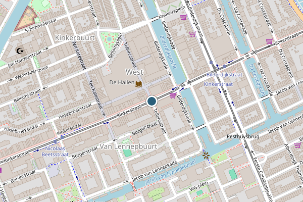 Politie-melding op Kinkerstraat, Amsterdam op 17 mei, kaart-overzicht