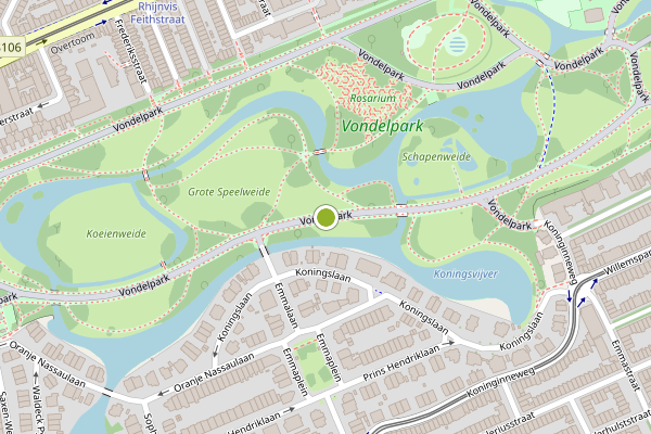 Ambulance-melding op Vondelpark, Amsterdam op 17 mei, kaart-overzicht