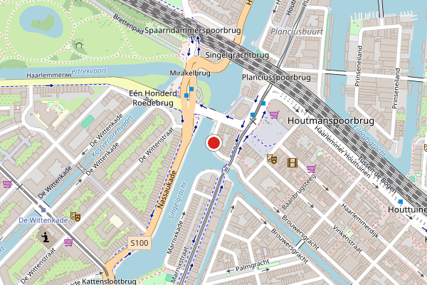 Brandweer-melding op Korte Marnixkade, Amsterdam op 27 juli, kaart-overzicht