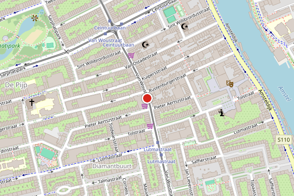 Brandweer-melding op Van Woustraat, Amsterdam op 27 juli, kaart-overzicht