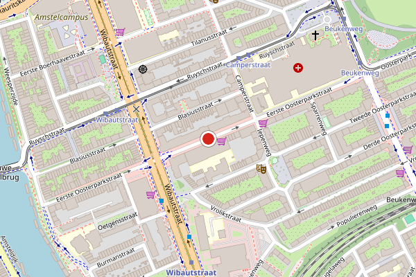 Brandweer-melding op Eerste Oosterparkstraat, Amsterdam op 27 juli, kaart-overzicht