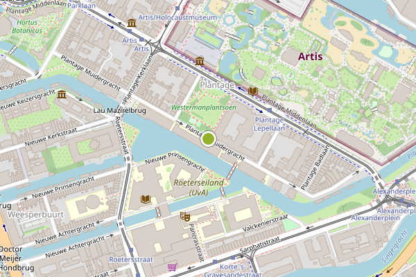 Ambulance-melding op Plantage Muidergracht, Amsterdam op 27 juli, kaart-overzicht