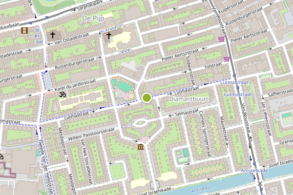 Ambulance-melding op Lutmastraat, Amsterdam op 28 juli, kaart-overzicht