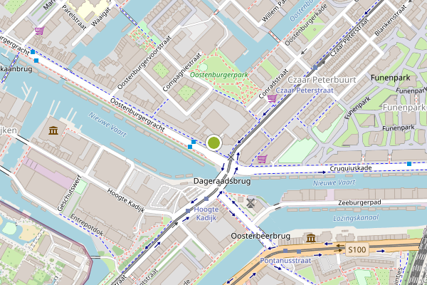Ambulance-melding op Oostenburgergracht, Amsterdam op 28 juli, kaart-overzicht