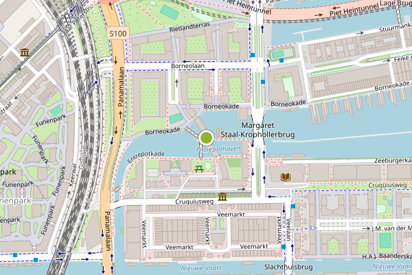 Ambulance-melding op Entrepotbrug, Amsterdam op 28 juli, kaart-overzicht