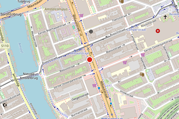 Brandweer-melding op Blasiusstraat, Amsterdam op 28 juli, kaart-overzicht