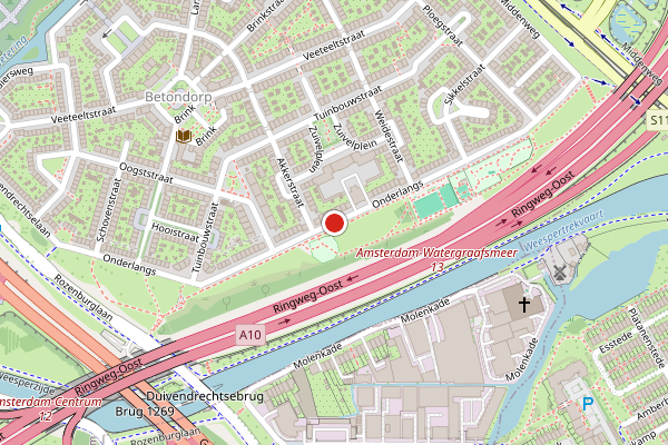 Brandweer-melding op Onderlangs, Amsterdam op 28 juli, kaart-overzicht