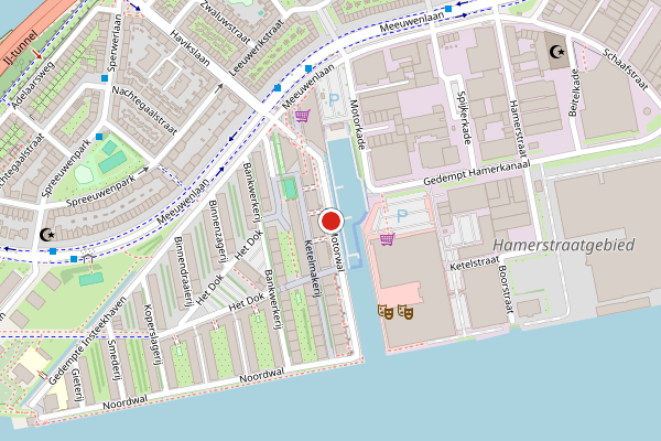 Brandweer-melding op Motorwal, Amsterdam op 28 juli, kaart-overzicht