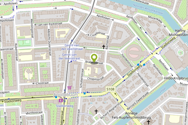 Ambulance-melding op Brahmsstraat, Amsterdam op 25 april, kaart-overzicht
