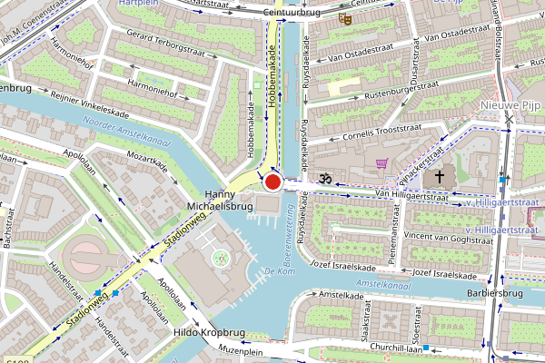 Brandweer-melding op Van Hilligaertstraat, Amsterdam op 18 mei, kaart-overzicht