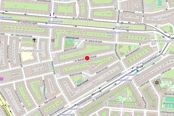Brandweer-melding op Biesboschstraat, Amsterdam op 18 mei, kaart-overzicht