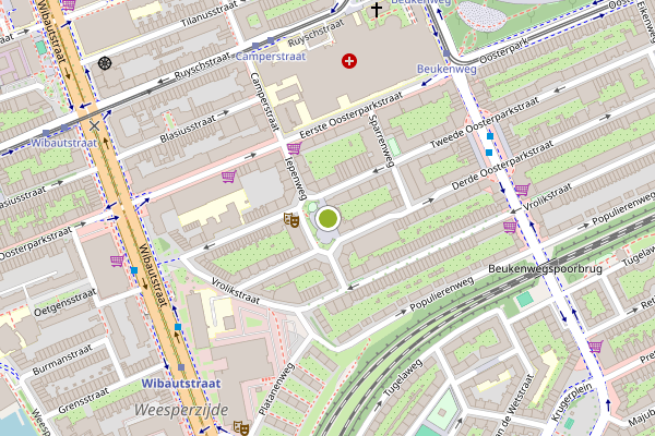 Ambulance-melding op Iepenplein, Amsterdam op 1 augustus, kaart-overzicht