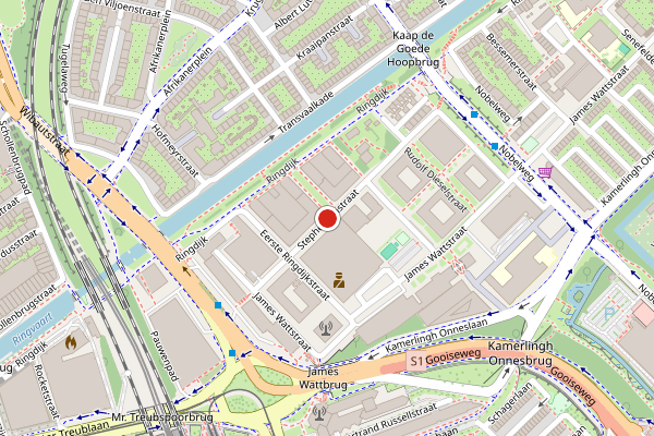 Brandweer-melding op Stephensonstraat, Amsterdam op 19 mei, kaart-overzicht