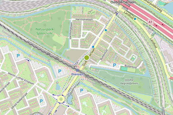 Ambulance-melding op Ouddiemerlaan, Diemen op 5 augustus, kaart-overzicht