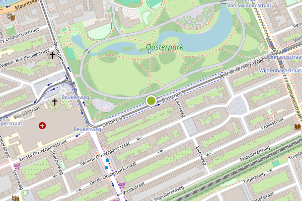 Ambulance-melding op Oosterpark, Amsterdam op 5 augustus, kaart-overzicht