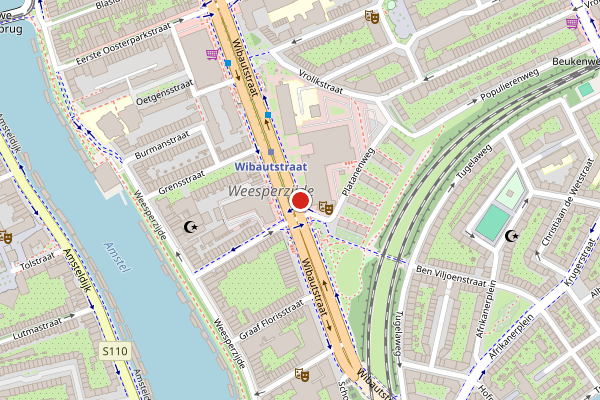 Brandweer-melding op Wibautstraat, Amsterdam op 5 augustus, kaart-overzicht