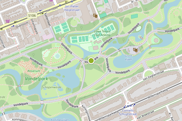 Ambulance-melding op Vondelpark, Amsterdam op 5 augustus, kaart-overzicht