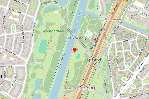 Brandweer-melding op Noorderpark, Amsterdam op 6 augustus, kaart-overzicht