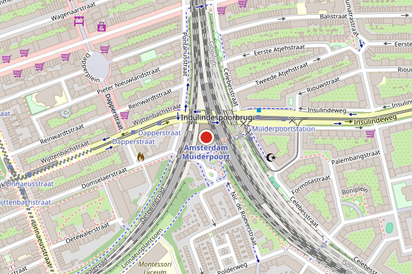 Brandweer-melding op Oosterspoorplein, Amsterdam op 6 augustus, kaart-overzicht