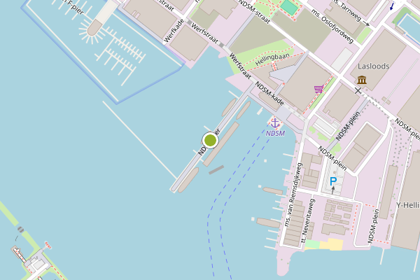 Ambulance-melding op NDSM-pier, Amsterdam op 6 augustus, kaart-overzicht