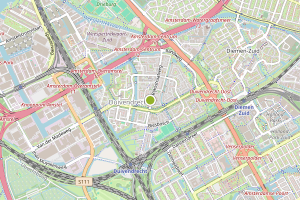 Ambulance-melding op Verbindingsweg Amsterdam-, Duivendrecht op 6 augustus, kaart-overzicht