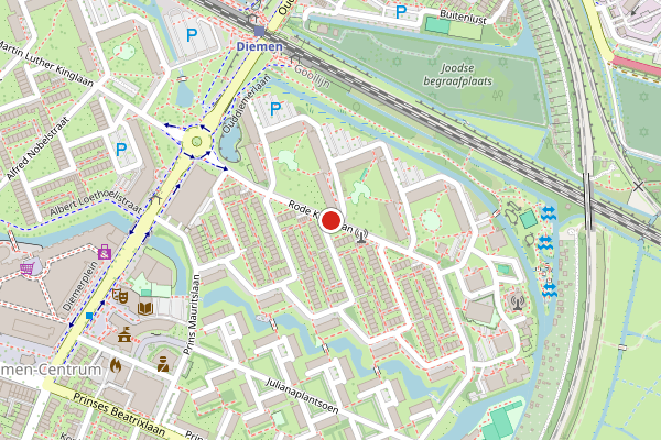 Brandweer-melding op Rode Kruislaan, Diemen op 21 mei, kaart-overzicht