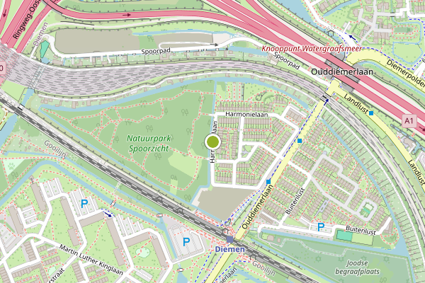 Ambulance-melding op Harmonielaan, Diemen op 21 mei, kaart-overzicht