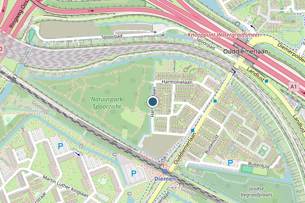 Politie-melding op Harmonielaan, Diemen op 21 mei, kaart-overzicht
