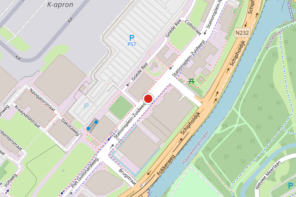 Brandweer-melding op Stationsplein-ZW, Schiphol op 6 augustus, kaart-overzicht