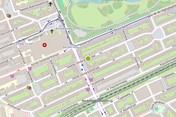 Ambulance-melding op Tweede Oosterparkstraat, Amsterdam op 6 augustus, kaart-overzicht