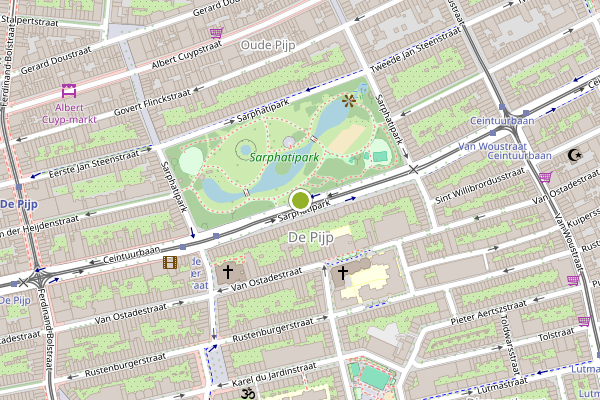 Ambulance-melding op Sarphatipark, Amsterdam op 6 augustus, kaart-overzicht