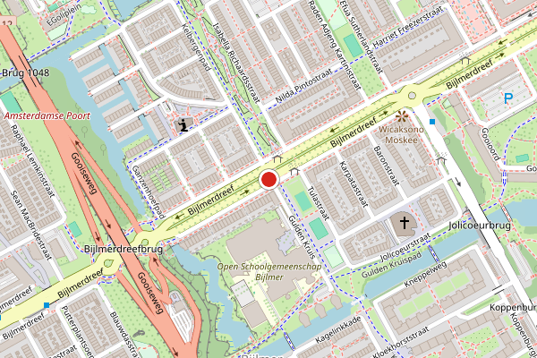 Brandweer-melding op Bijlmerdreef, Amsterdam op 6 augustus, kaart-overzicht