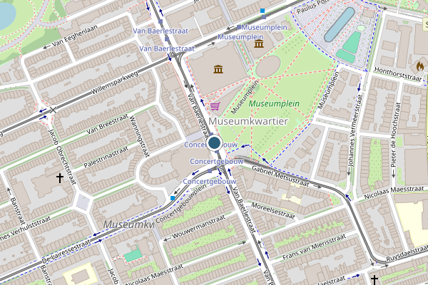 Politie-melding op Van Baerlestraat, Amsterdam op 6 augustus, kaart-overzicht