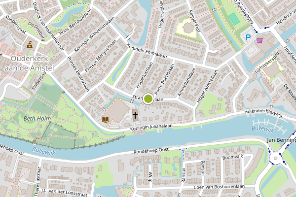 Ambulance-melding op Strandvlietlaan, Ouderkerk aan de Amstel op 6 augustus, kaart-overzicht