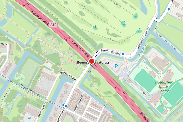 Brandweer-melding op Beemsterstraat, Amsterdam op 21 mei, kaart-overzicht