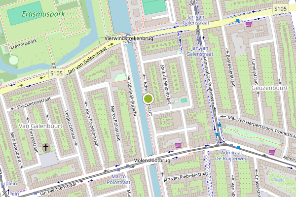 Ambulance-melding op Admiralengracht, Amsterdam op 21 mei, kaart-overzicht